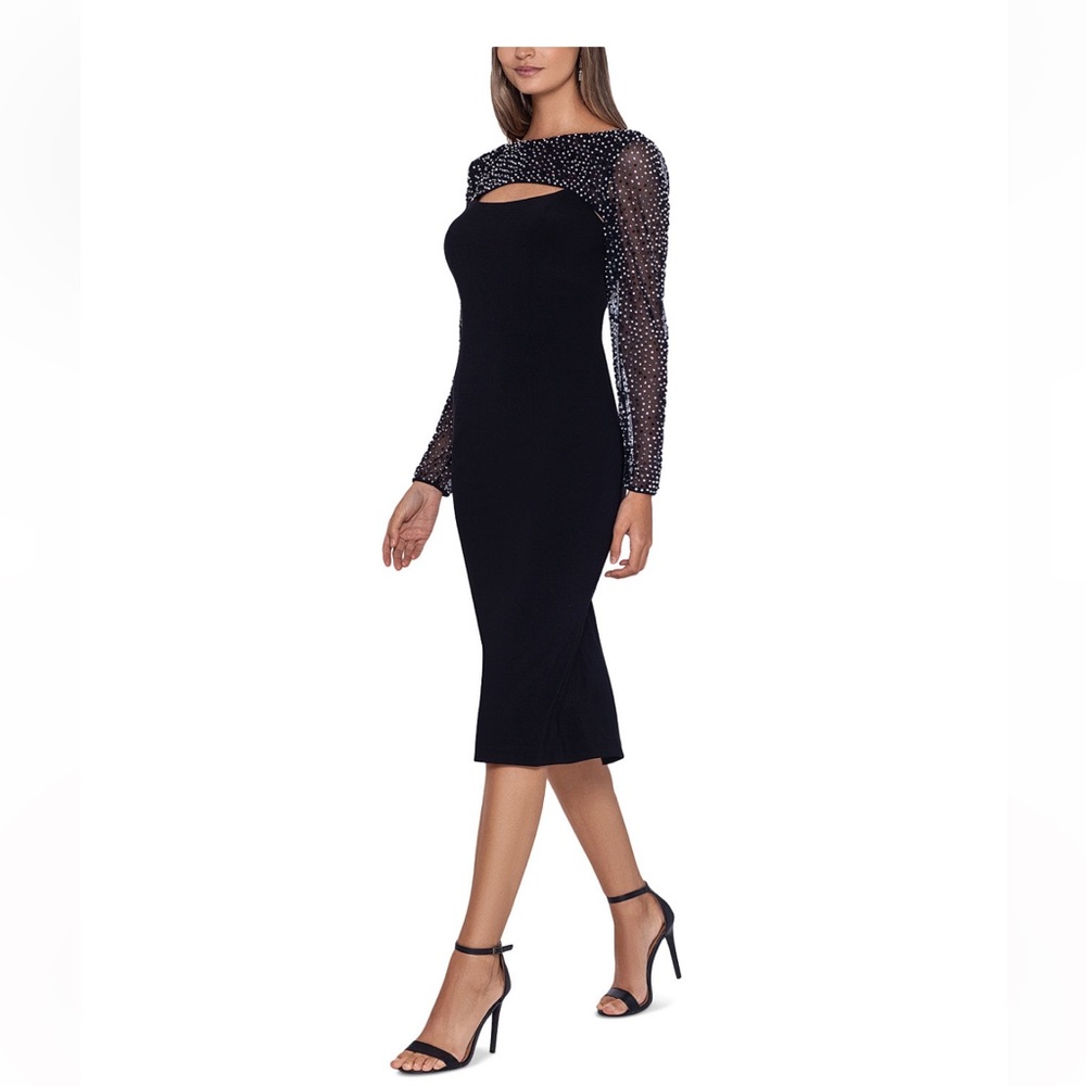 Mother of the bride Black Slip Dress w/ embellished cut out